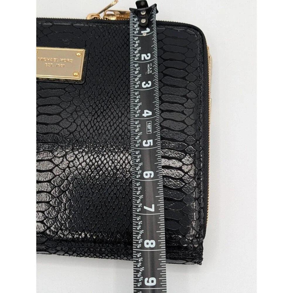 Michael Kors Black Python Embossed Zip Around iPad Folio Case Gold Hardware MK